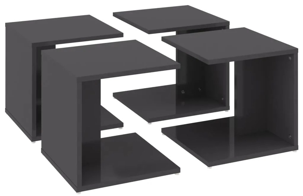 Mesas de centro 4 pcs 33x33x33 cm contraplacado cinza brilhante