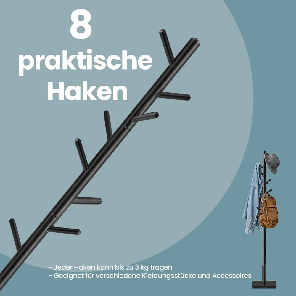 Cabideiro em madeira maciça 30 x 30 x 175 cm preto