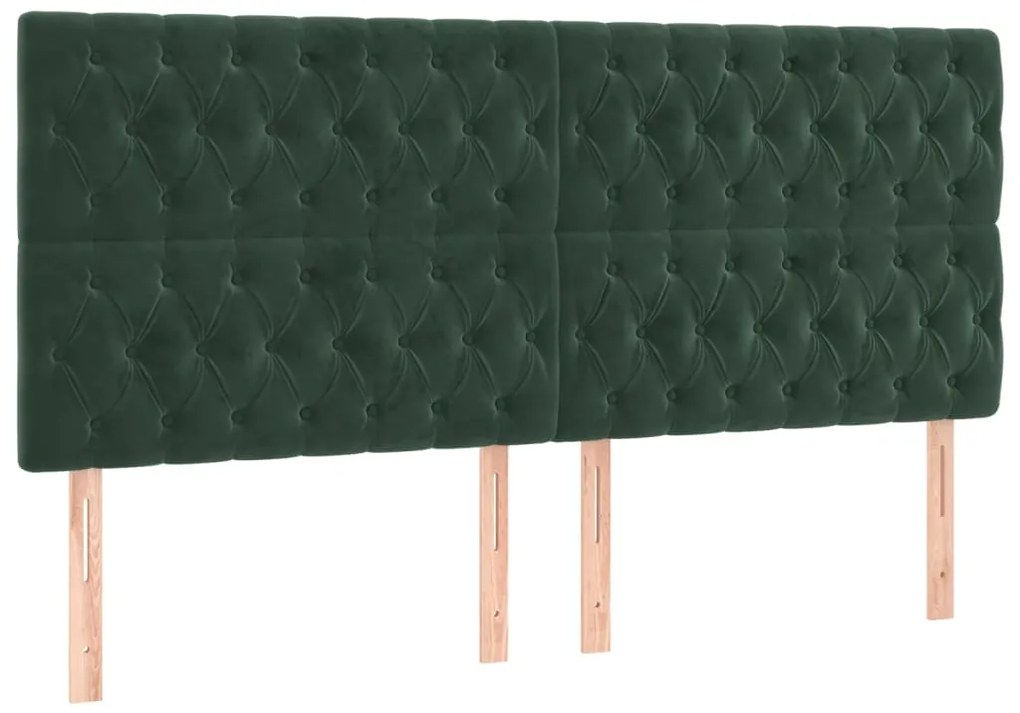 Cabeceira de cama c/ LED veludo 180x7x118/128 cm verde-escuro
