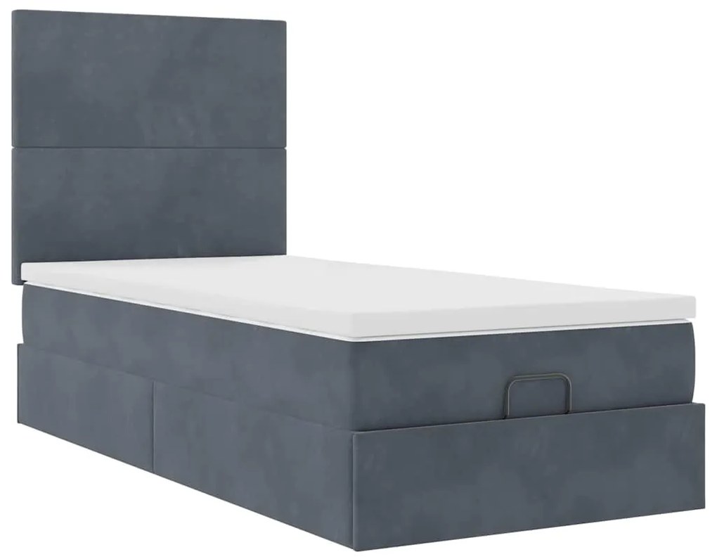 Estrutura de cama otomana com colchões cinza escuro veludo