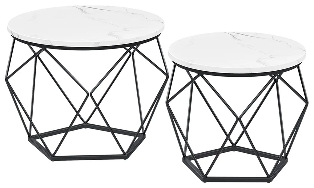 Mesa de centro redonda, conjunto de 2 mesas auxiliares com tampo removível | VASAGLE | 50 x 50 x 40,6 cm | branco e preto | LET040B59.