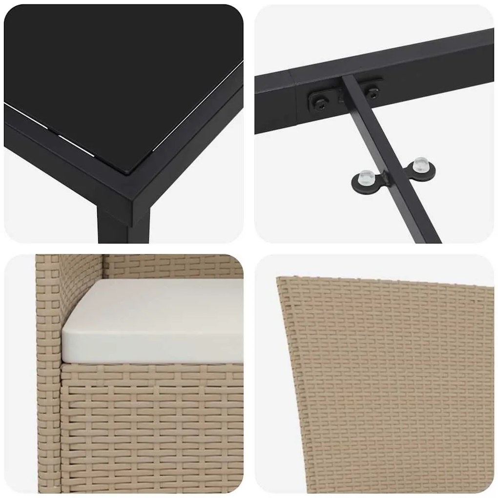 Conjunto de Jantar para Jardim com almofada 7 pcs Bege, Preto