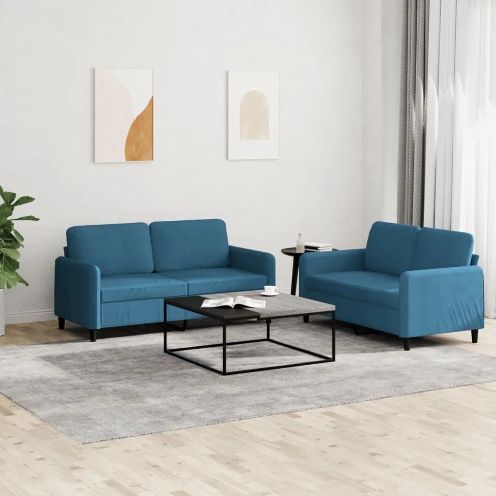 vidaXL 2 pcs conjunto de sofás veludo azul