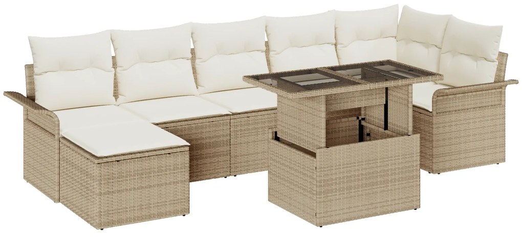 Conjunto de Sofá de Jardim vidaXL de 8 Peças com Almofadas Bege de Rattan Poliéster