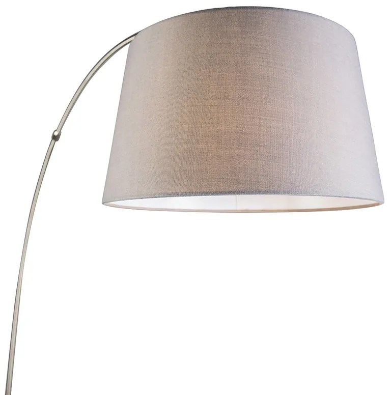 Candeeiro de Arco Moderno em Aço com Abajur em Tecido Cinza - Arc Basic