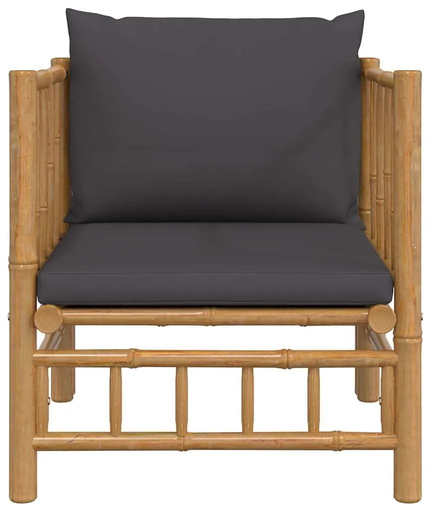 Sofá de jardim com almofadões bambu cinzento-escuro