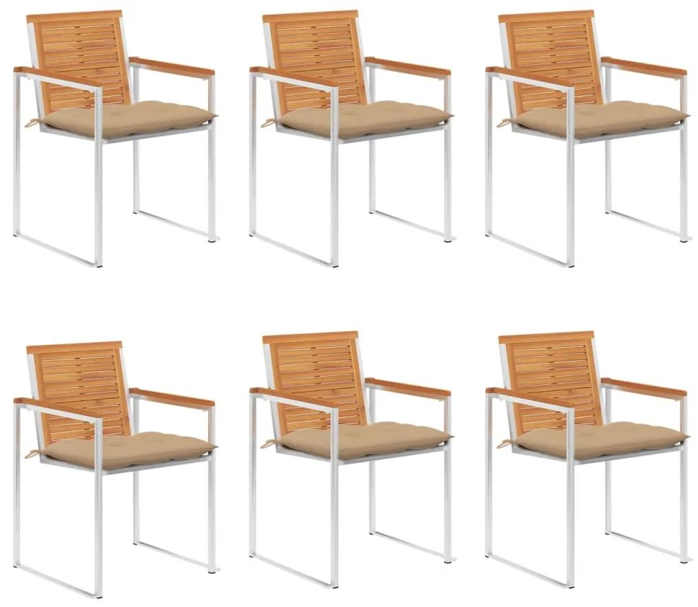 Cadeiras de jardim 6 pcs c/ almofadões madeira de acácia maciça
