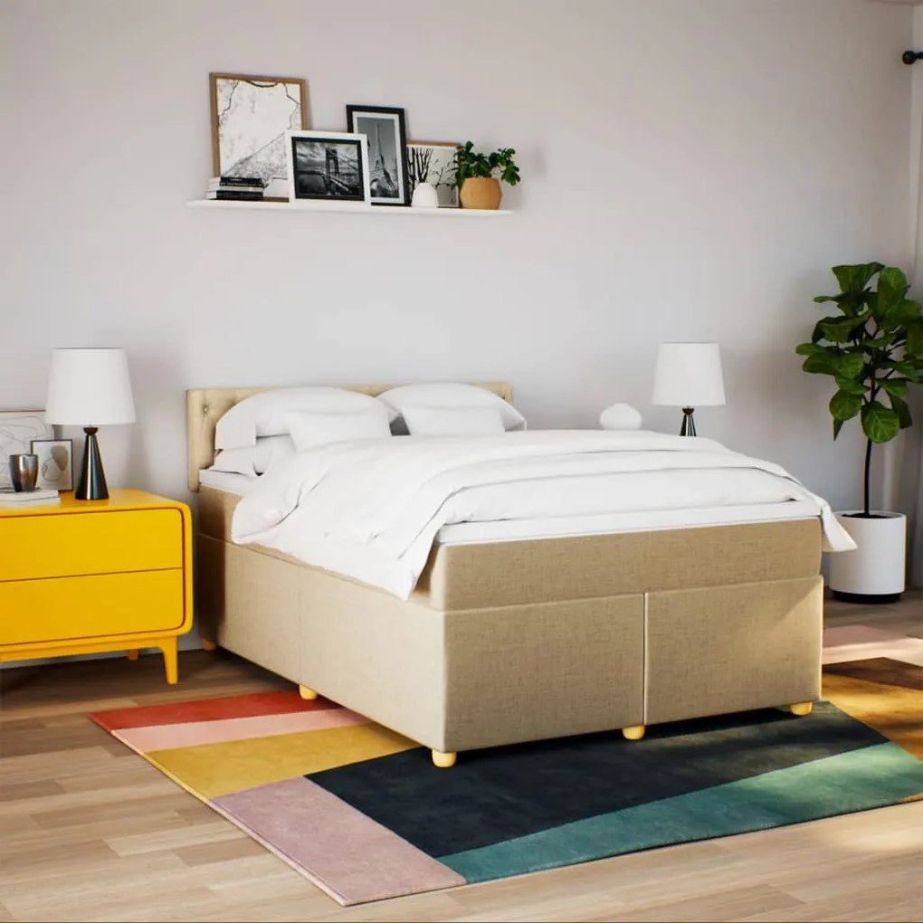 Cama com molas/colchão 140x200 cm tecido cor creme
