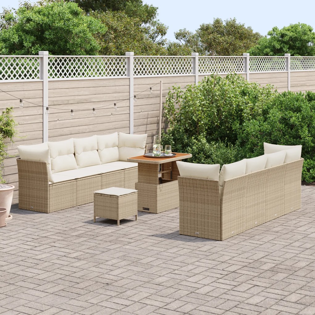Conjunto de Sofás de Jardim vidaXL com Almofadas Bege Rattan Poliéster