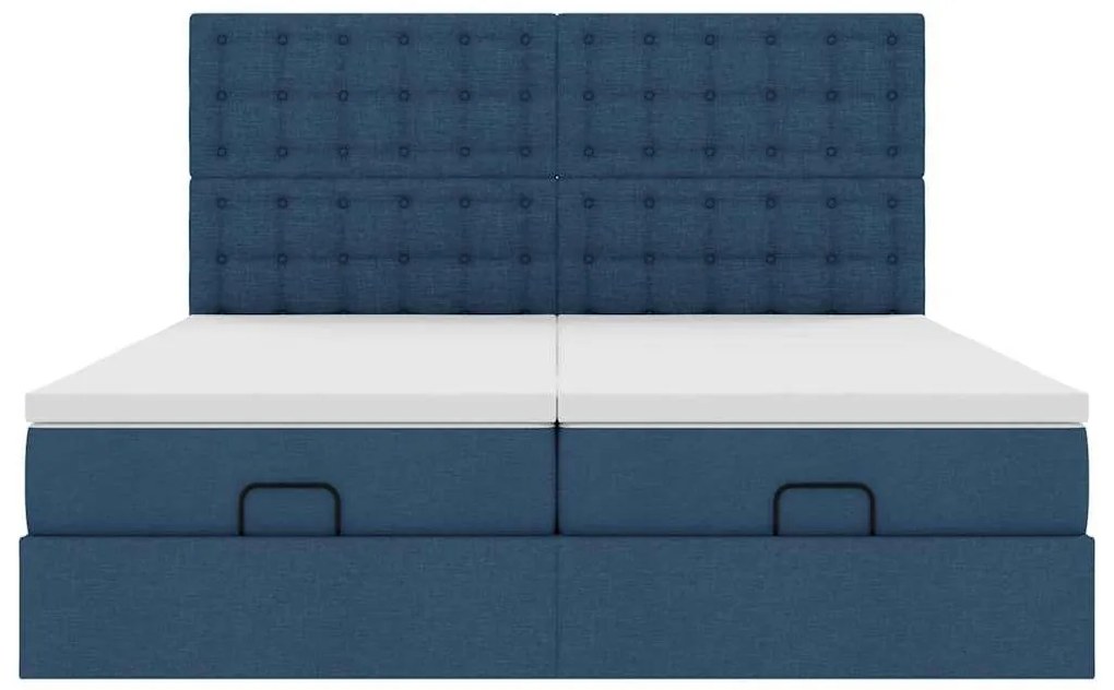 Estrutura de cama otomana com colchões 200x200cm tecido azul