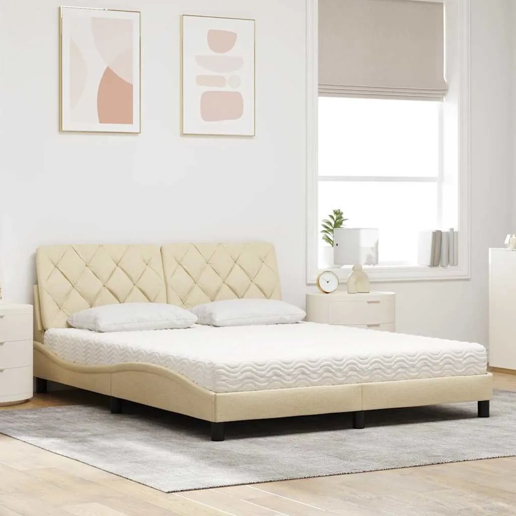 Cama com colchão 160x200 cm tecido cor creme