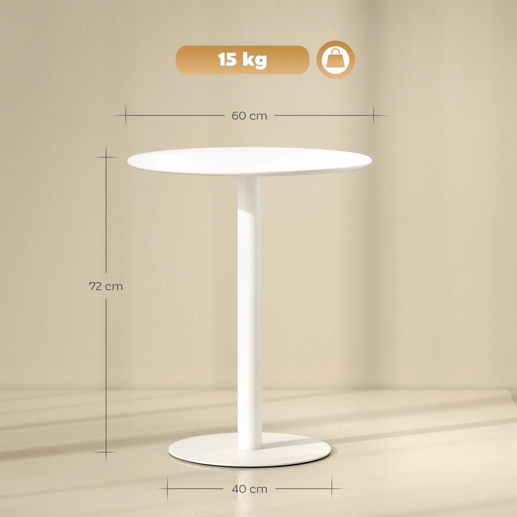 Mesa de Refeição Redonda para 2 Pessoas (CADEIRAS NÃO INCLUIDAS) Mesa de Cozinha de Aço para Interior e Exterior Ø60x72 cm Branco