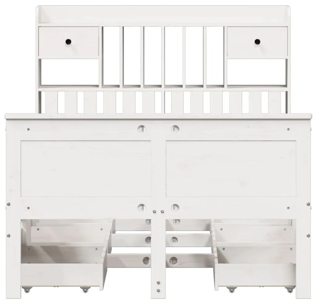 Cama com estante sem colchão 135x190 cm pinho maciço branco