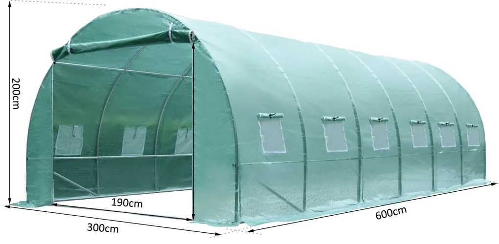 Túnel de Estufa de Jardim para Plantas e Vegetais de Culturas com 12 Janelas de PE Capa 140g / ㎡ e estrutura de aço - 6x3x2m