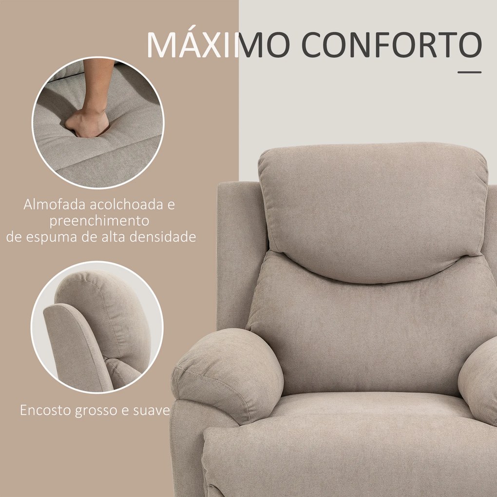 Poltrona Reclinável De Sala de Estar Poltrona Relax Reclinável Manual com Apoio para os Pés 93x88x102 cm Bege