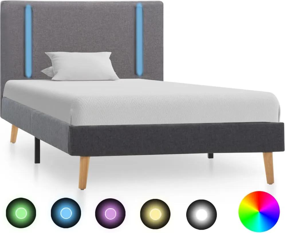 Estrutura cama c/ LED 90x200 cm tecido cinzento claro/escuro