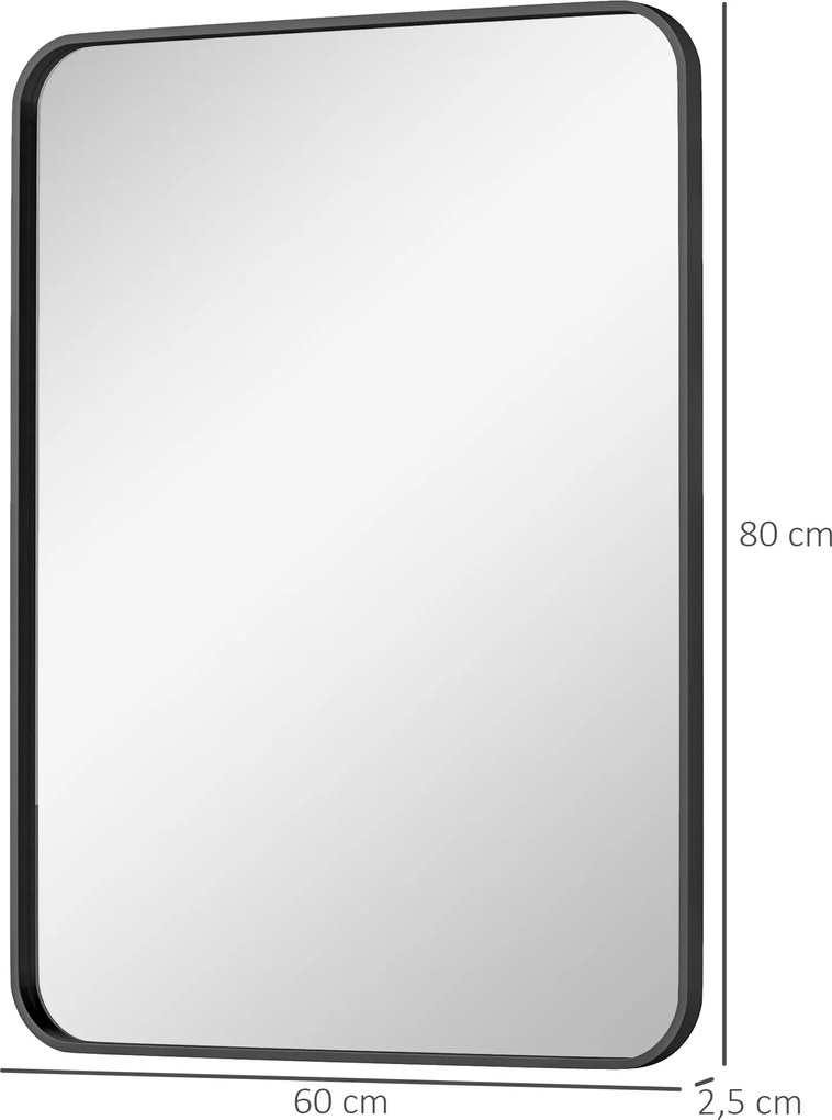 Espelho Casa de Banho 60x80 cm Espelho de Parede com Estrutura de Metal Vertical e Horizontal para Entrada Preto