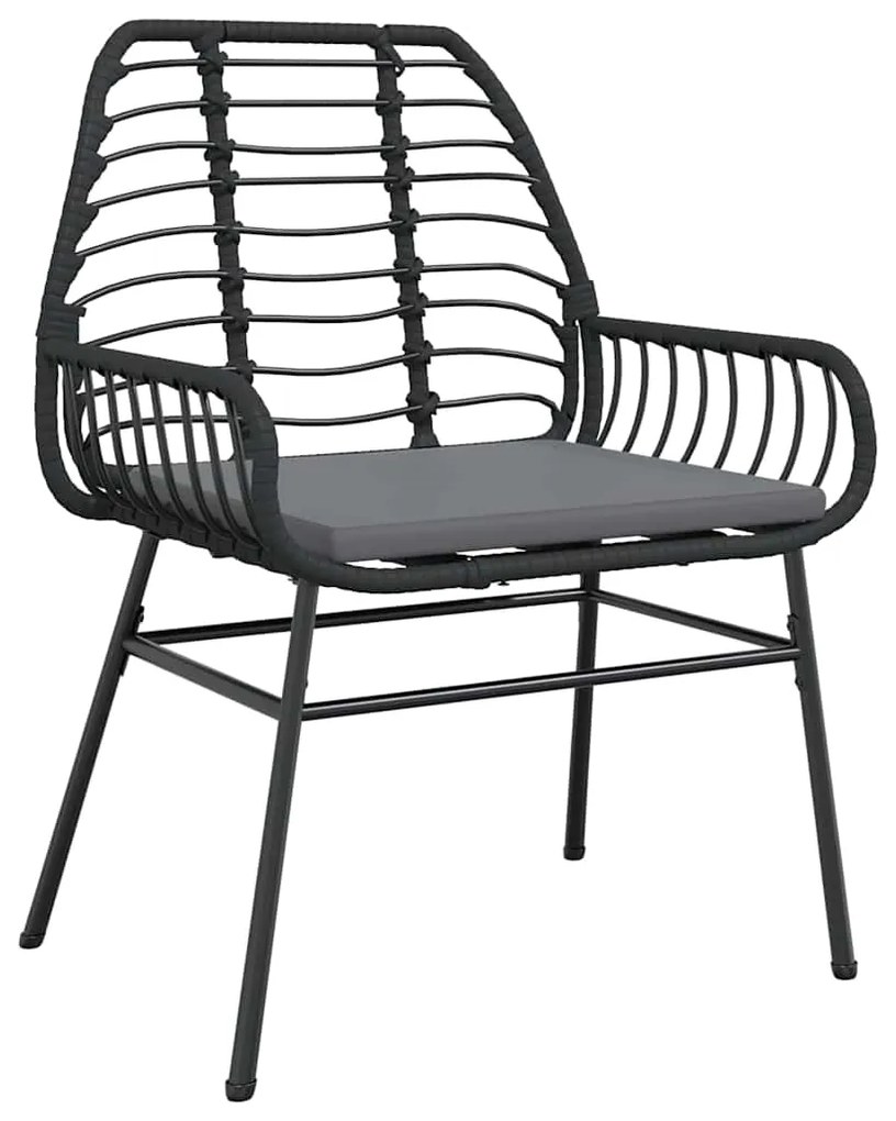 3 pcs conjunto jantar jardim almofadões vime PE vidro preto