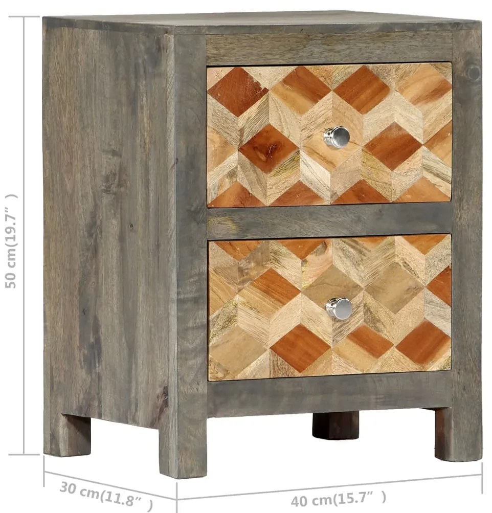 Mesa de cabeceira 40x30x50cm madeira mangueira maciça cinzento