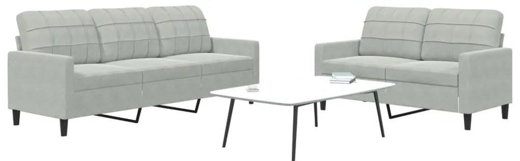 2 pcs conjunto de sofás com almofadões veludo cinzento-claro