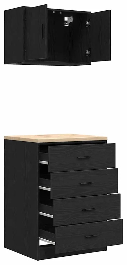 Armários de garagem 2 pcs derivados de madeira preto