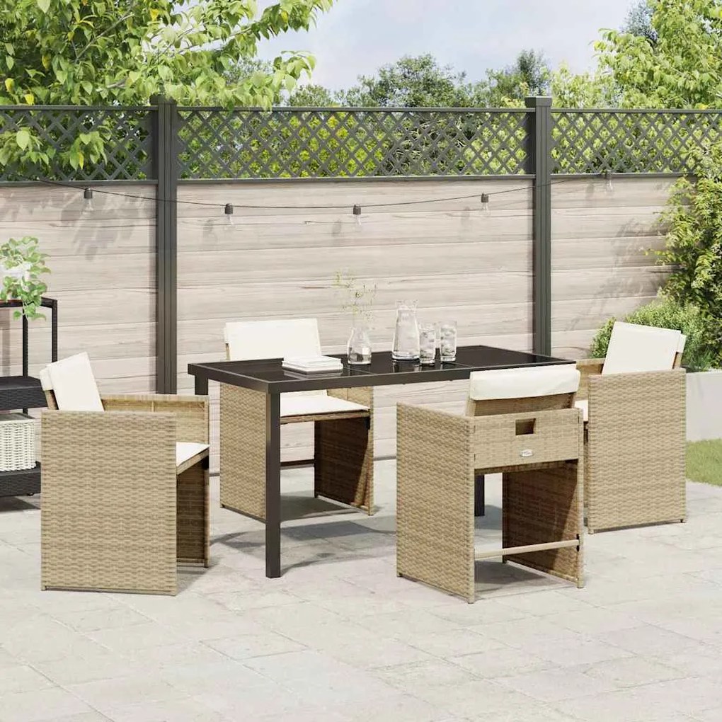 Conjunto de Jantar de Jardim de 5 Peças com Almofadas Bege Rattan PE
