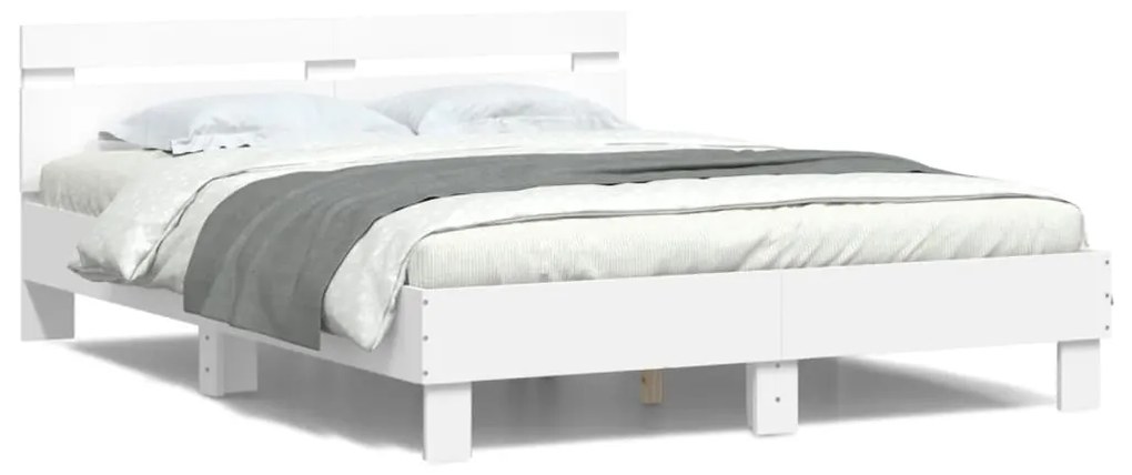 vidaXL Estrutura de cama com cabeceira e luzes LED 140x190 cm branco