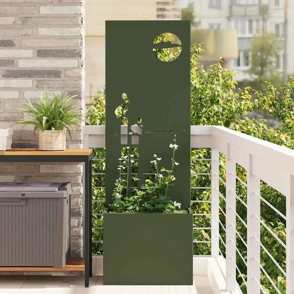 vidaXL Vaso de Jardim com Painel Decorativo Verde-oliva 50 x 140 cm