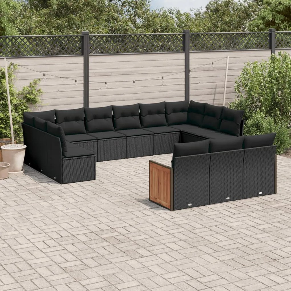 13 pcs conjunto de sofás de jardim com almofadões vime PE preto