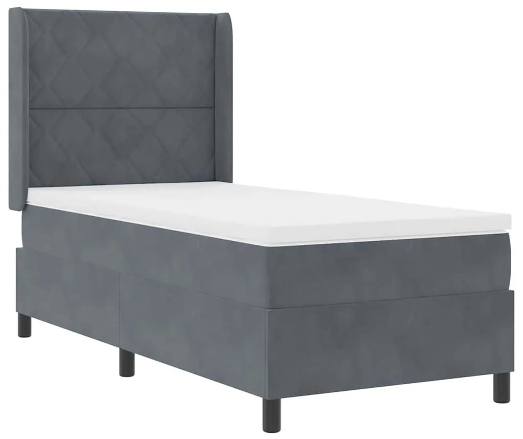 Cama Box com Colchão e LED vidaXL Cinza Escuro 90x190 cm Veludo