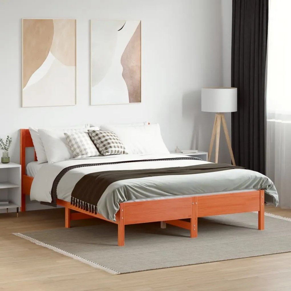 Cama sem colchão 140x190 cm pinho maciço castanho-mel