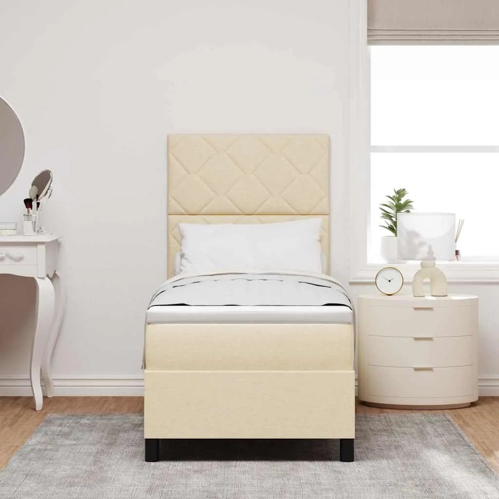 Cama Box com Colchão e LED Creme 80x200 cm de Tecido
