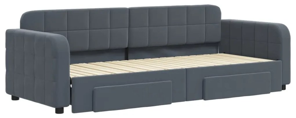 Sofá-cama c/ gavetão e gavetas 80x200 cm veludo cinzento-escuro