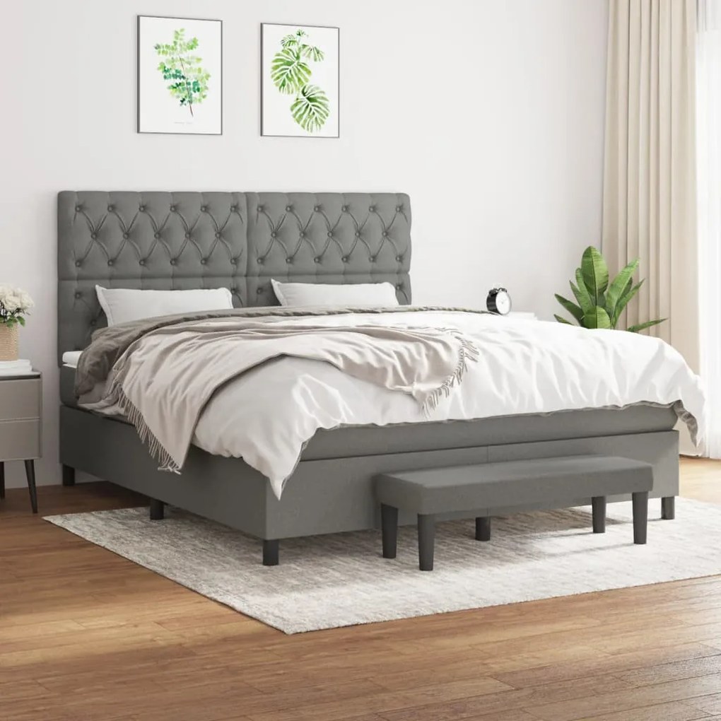 vidaXL Cama com molas/colchão 160x200 cm tecido cinzento-escuro