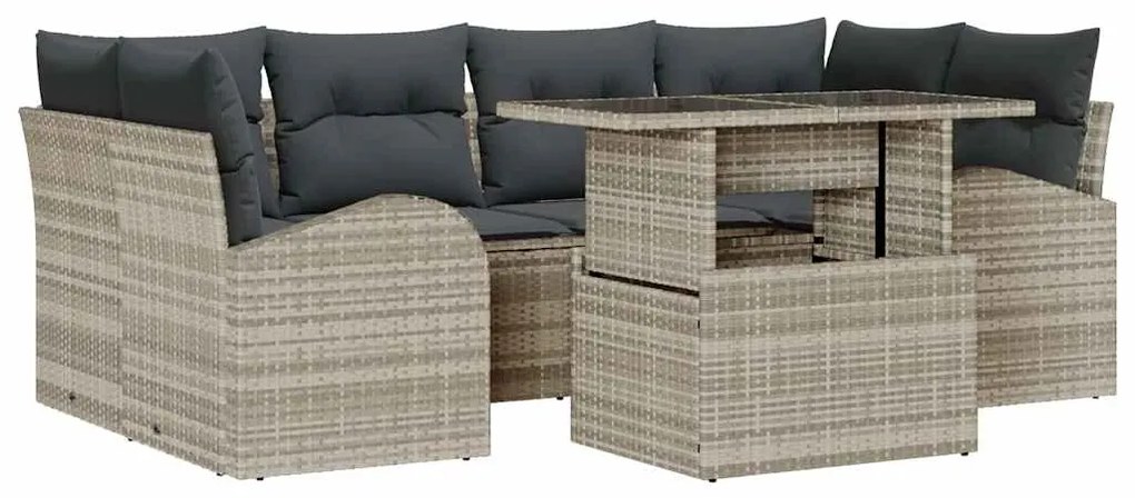 Conjunto de Sofá de Jardim vidaXL de 7 Peças com Almofadas Cinza Claro
