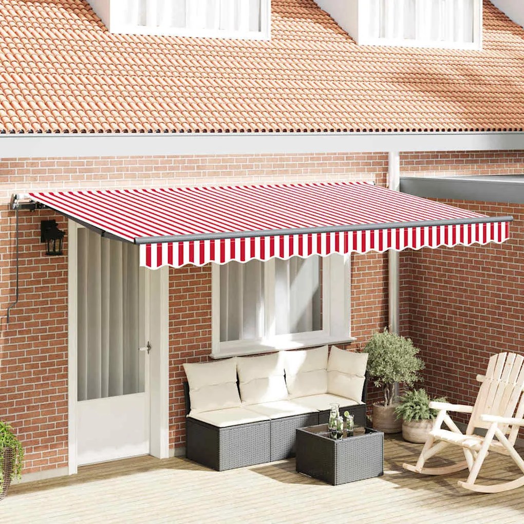 Toldo Retrátil Manual Vermelho e Branco e Antracite