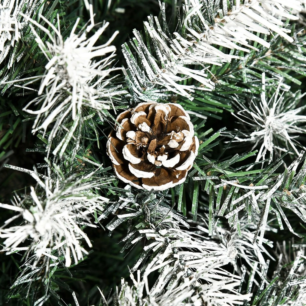 HOMCOM Árvore de Natal Artificial 180cm com 800 Ramos e 61 Pinhas Folhas de PVC com Efeito de Neve Base Dobrável e Suporte Metálico para Interiores Verde
