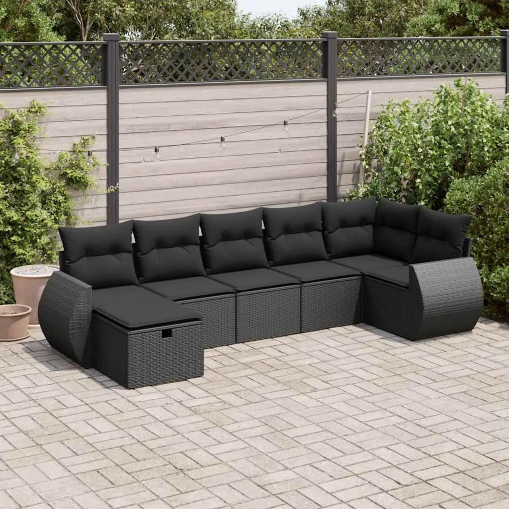 vidaXL 7 pcs conjunto de sofás p/ jardim c/ almofadões vime PE preto