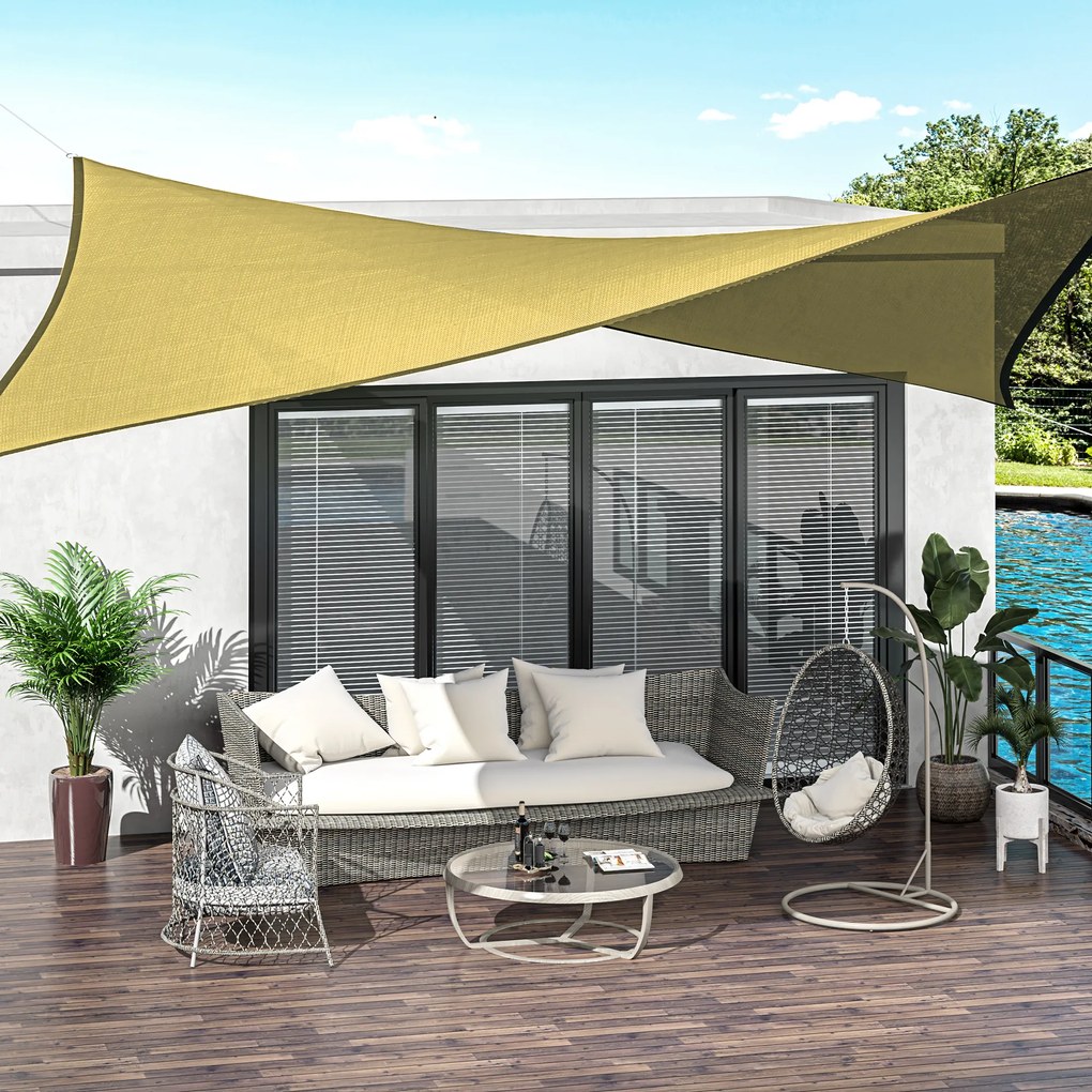 Toldo Vela de Sombra Retangular 4x6 m Toldo Vela de HDPE com Anéis de Aço Inoxidável e Cordas para Jardim Pátio Bege