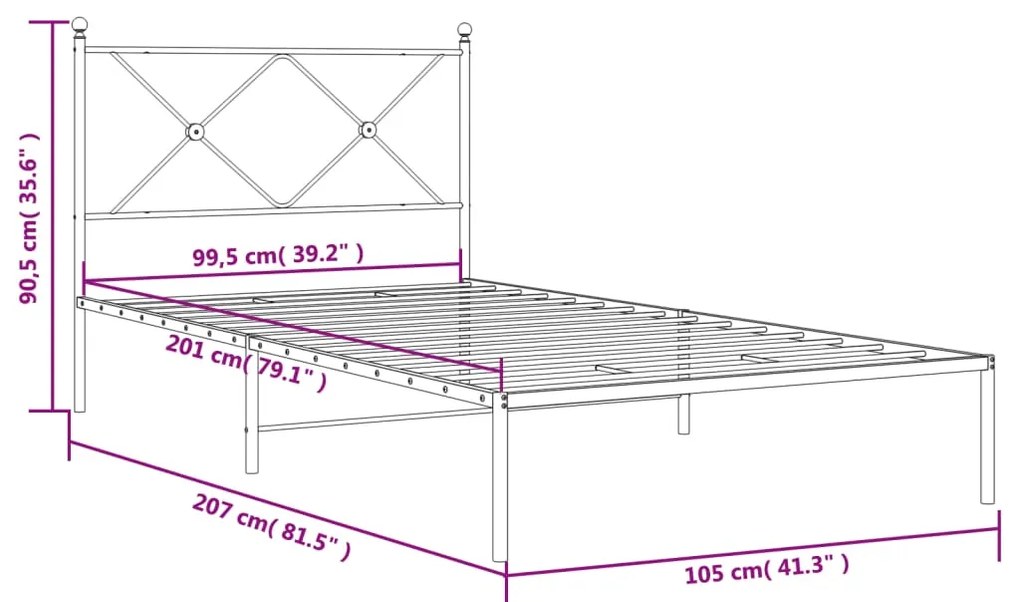 Estrutura de cama com cabeceira 100x200 cm metal branco