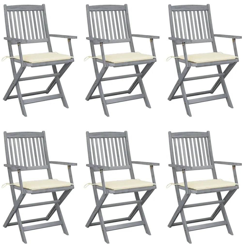 Cadeiras exterior dobráveis c/ almofadões 6 pcs acácia maciça