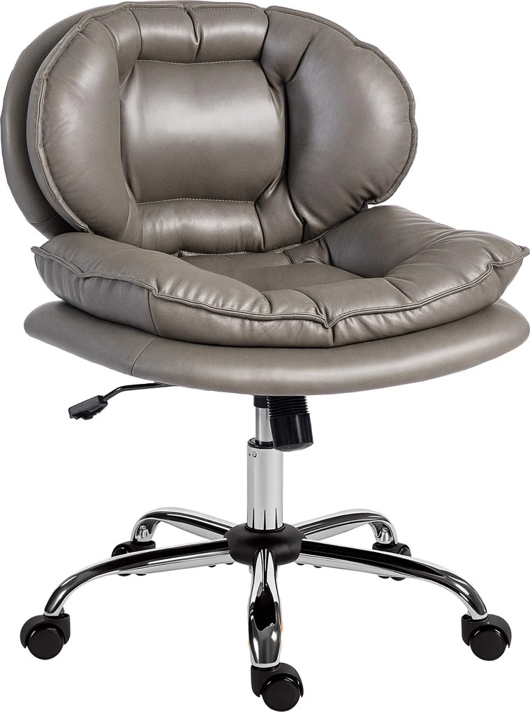 HOMCOM Cadeira de Escritório com Rodas Cadeira para Secretária com Função Baloiço Assento Amplo Sem Braços 60x65x83-93 cm Cinza Escuro | Aosom Portugal