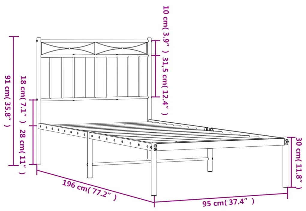 Estrutura de cama com cabeceira 90x190 cm metal branco