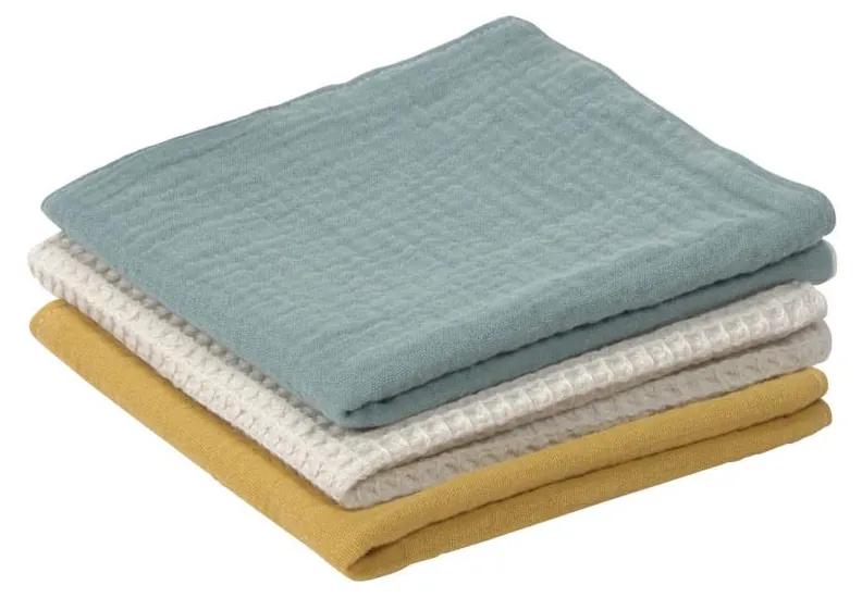 Kave Home - Set Lihuen de 3 toalhas 100% algodão (GOTS) mostarda, turquesa e bege