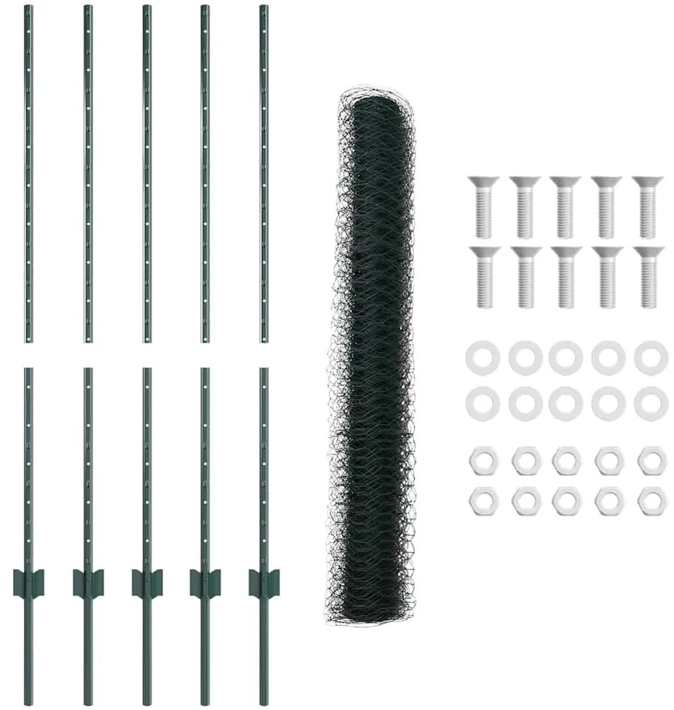 Postes para Cerca vidaXL 5 pcs U-Channel Verde 120 cm Aço