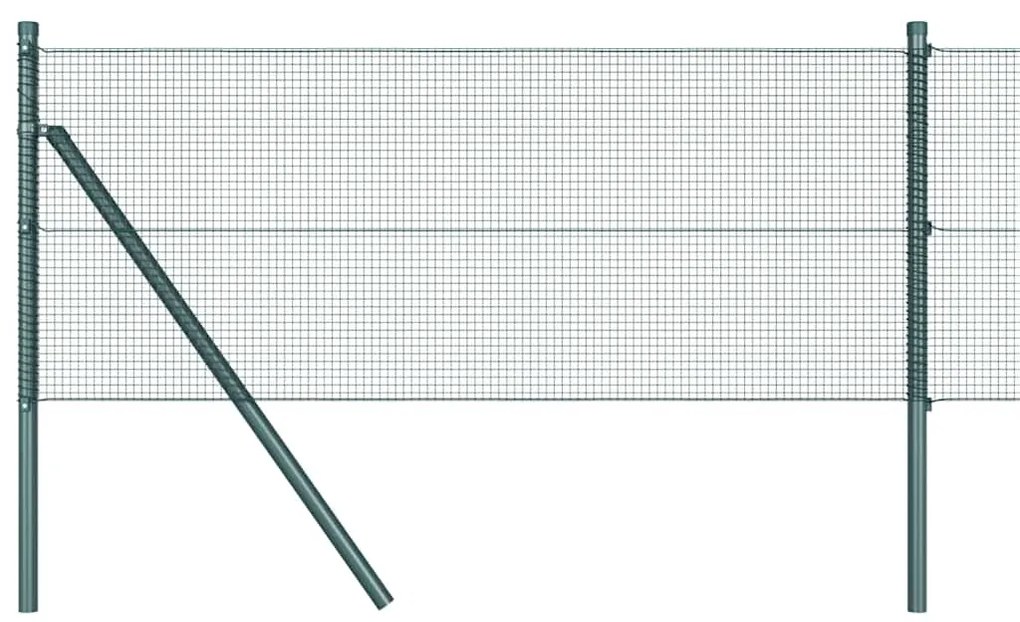 Conjunto de Postes de Cerca 2 Unidades Verde Metal 10 x 0,5 m