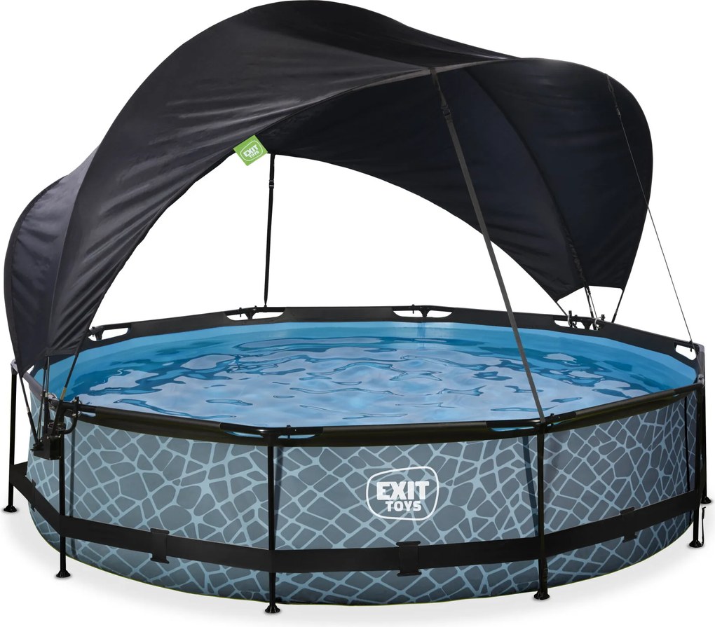 Piscina redonda Stone ø360x76cm com bomba de filtragem e cobertura - Cinzenta