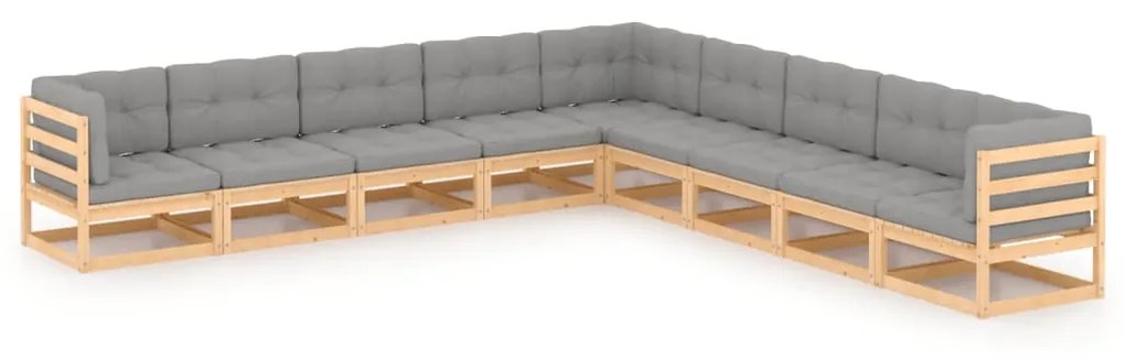 9 pcs conjunto lounge de jardim c/ almofadões pinho maciço