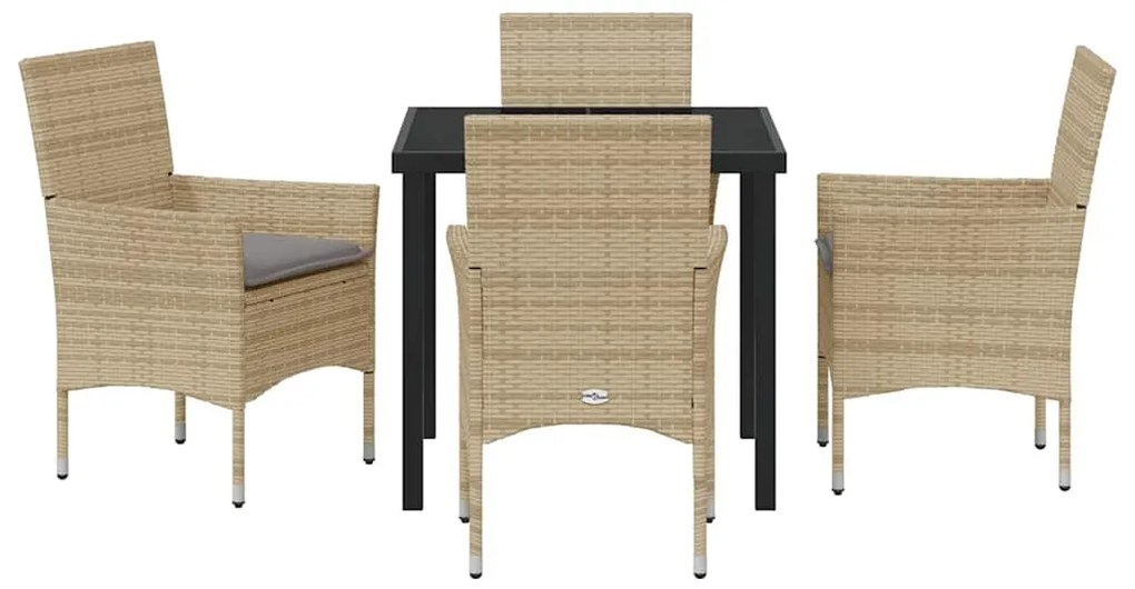 Conjunto de Jantar de Jardim com 5 Peças e Almofadas Bege em Rattan Si