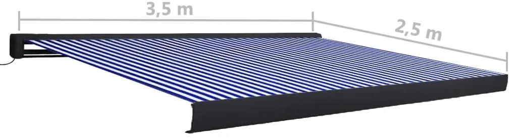 Toldo motorizado com caixa 350x250 cm azul e branco